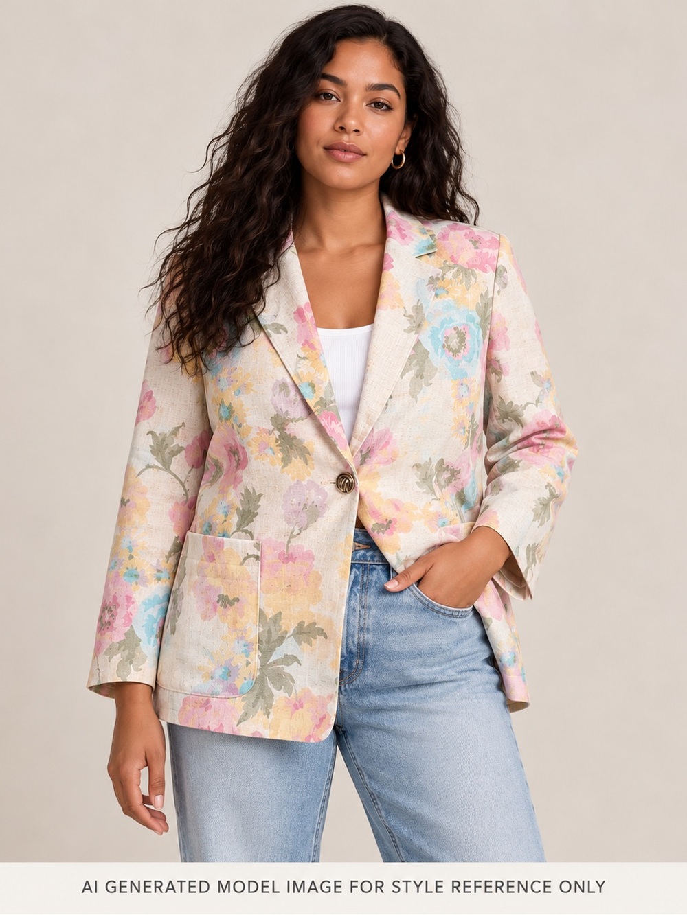 Vintage 90s Block Island Petites Floral Linen Blend Blazer Size 10 Petite